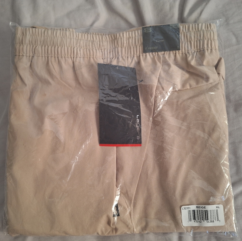 Mens Beige Elastic Waist Shorts